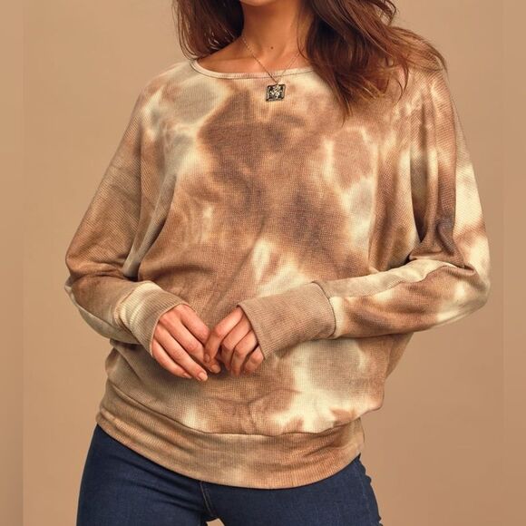 Lulu's Tops - Lulu's Cool Touch Brown Tie-Dye Long Sleeve Thermal Top Medium